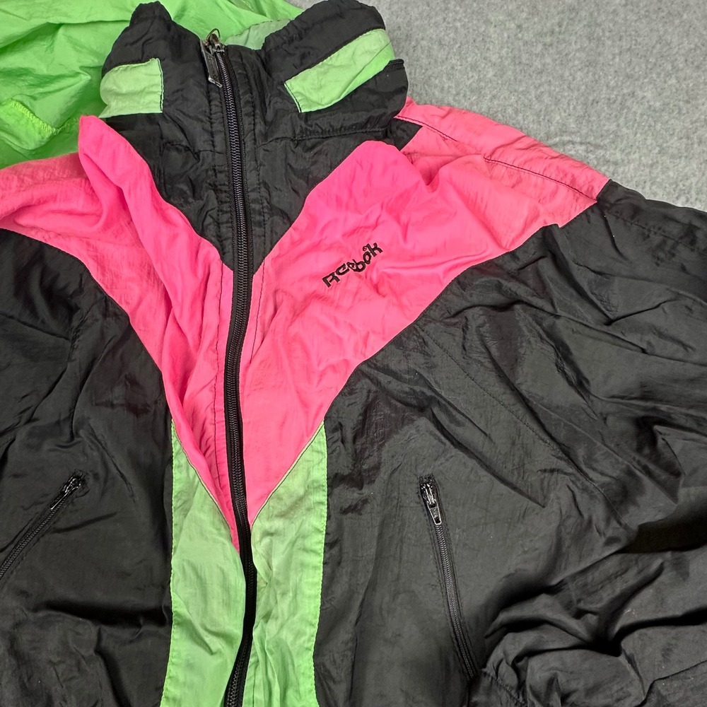 Vintage‎ Reebok Sport Neon Colorblock Windbreaker Jacket Womens Small Black Pink